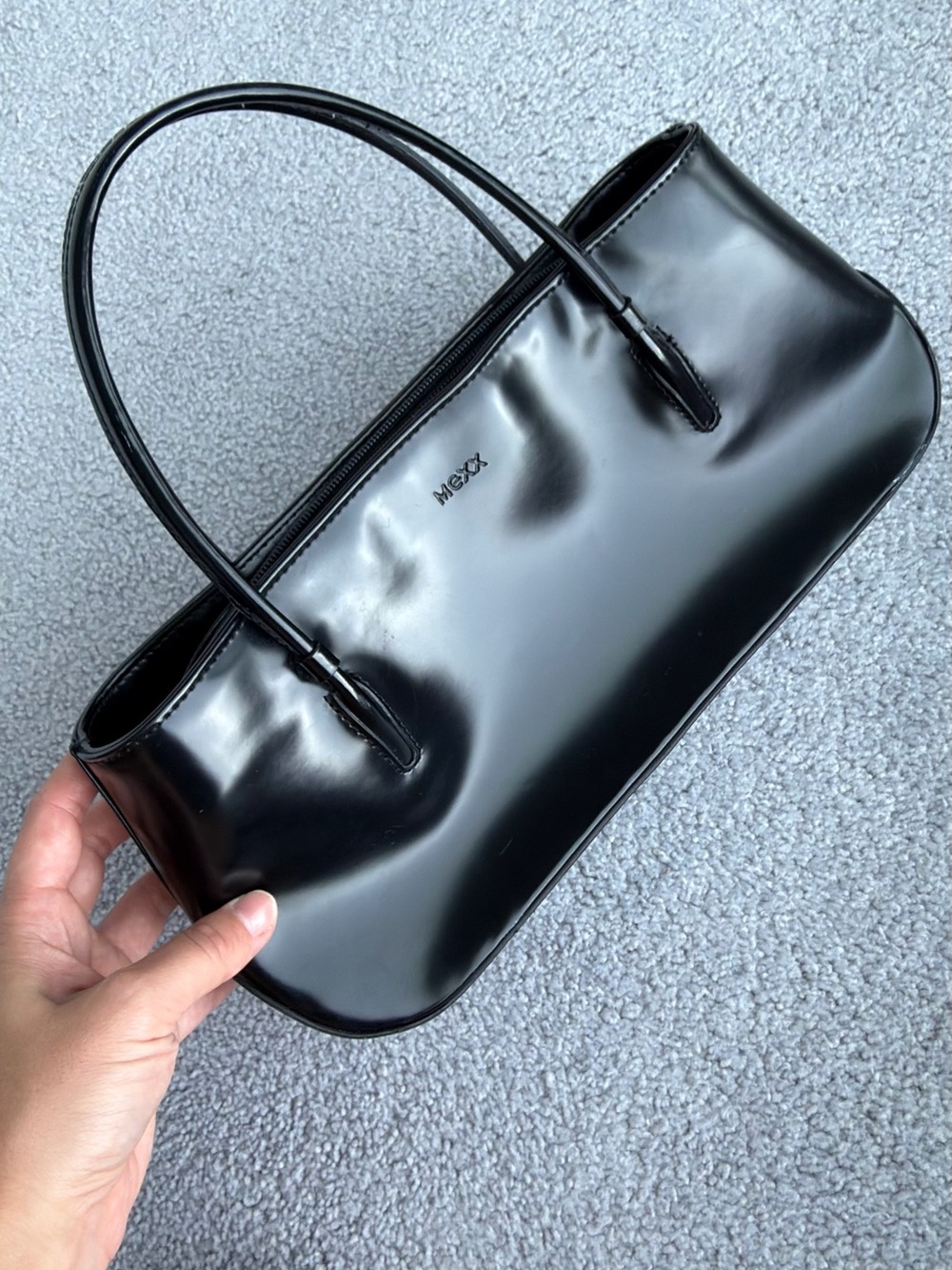 Mexx Black Patent Shoulder Tote